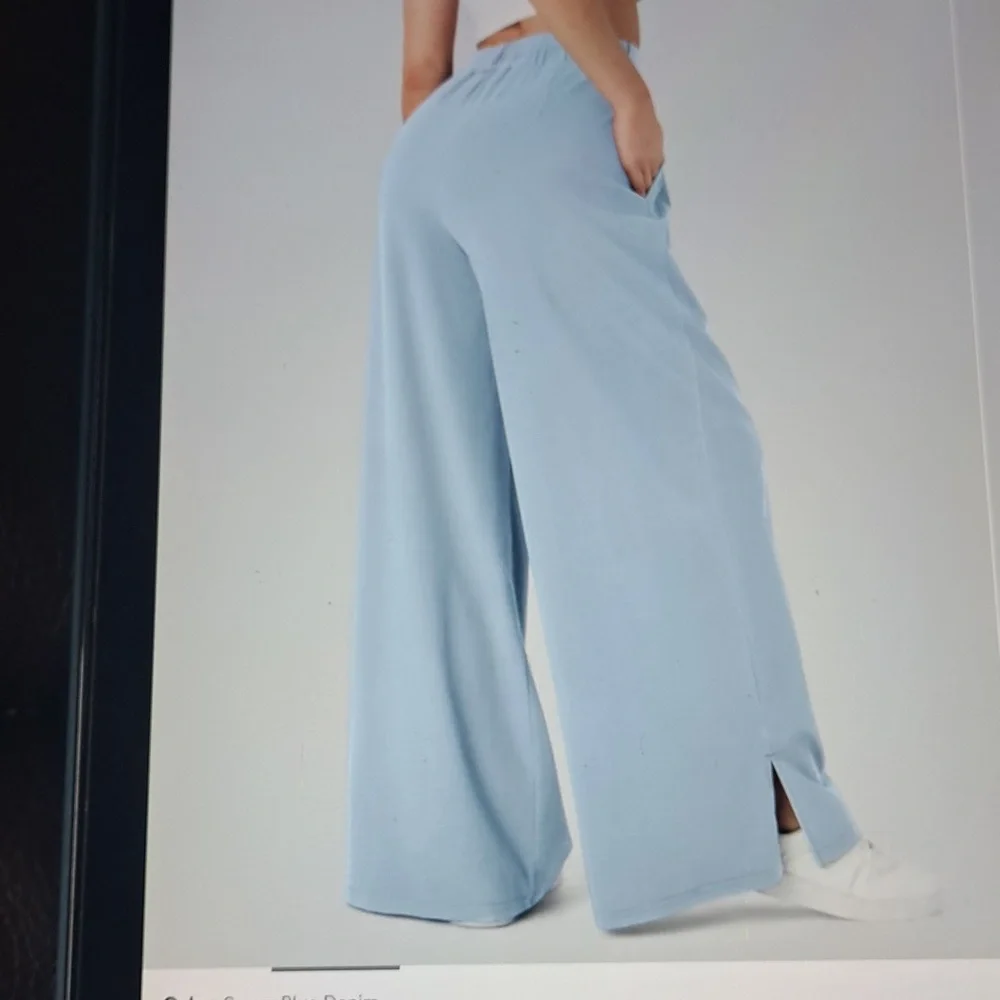 MEDIUM. HALARA HIGH WAISTED WIDE LEG DENIUM LOOK PALAZZO PANTS - Picture 2 of 9